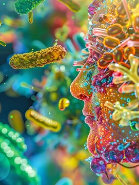 Probiotics visualize the health benefits they provide to the human body , abstract , background