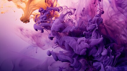  Aubergine and ochre paint cascading, Ink Journey, serene light emanates from liquid streams, web interface design