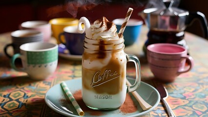 Coffee chilled in a glass jar on the table