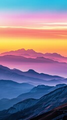 Colorful layered mountain landscape at sunset