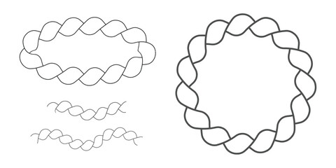 Round rope curve symbol set. Different thickness circular ropes set for decoration. Rope vector. Rope design. 