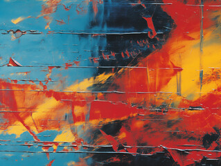 Abstract blue, red, and yellow painting