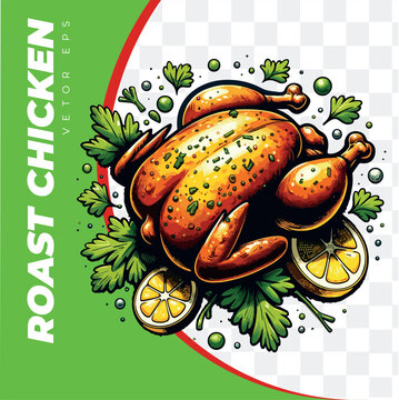 roast chicken, cartoon EPS vector (Made by AI and vectorized in Illustrator)