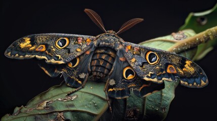 African moth known as Acherontia atropos feeding on a leafy stem