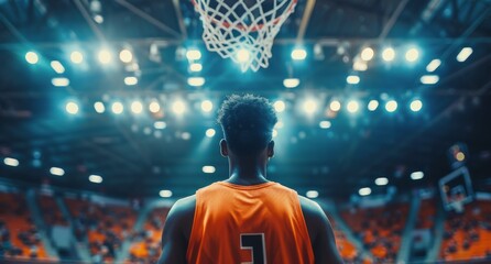 Basketball Player Standing on Court During Game With Blurred Crowd in Background