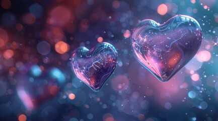 Two Crystal Hearts With Shimmering Lights in a Fantasy Setting
