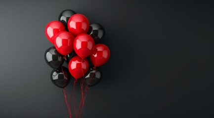 Red and Black Balloons on a Grey Background