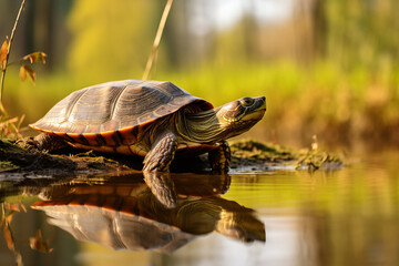 Fototapeta premium Turtle at outdoors in wildlife. Animal