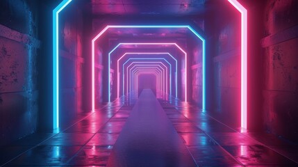 Futuristic Neon Corridor With Blue and Pink Lights