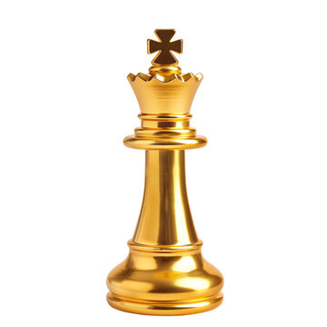 recommend clip art: golden chess pieces king on transparent background,  The King in battle chess game stand on chessboard.