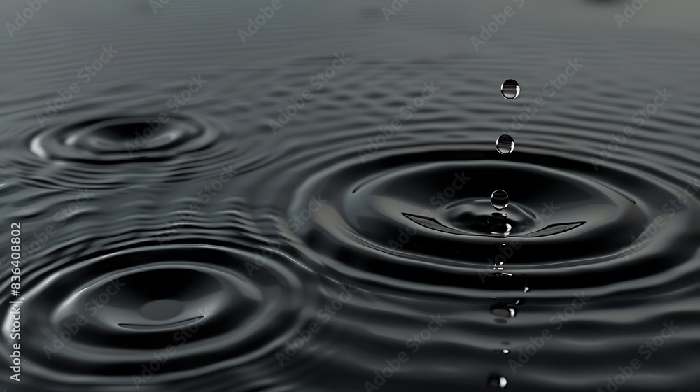 Poster high-definition image of single drop and rippled surface in 3d.