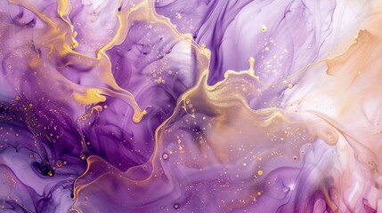 Obraz premium Honey and lavender paint cascading, Ink Fantasy, gentle sparkle flows from aqueous streams, flyer