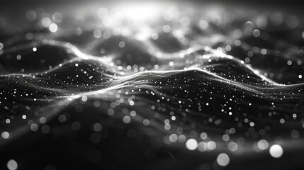 Futuristic dots and lines in 3D. Computer geometric digital connections. Futuristic black grid with particles. Artificial intelligence.