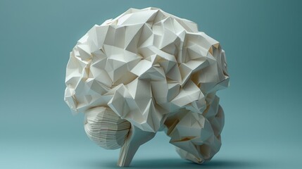 A blue background with a polygonal brain illustration