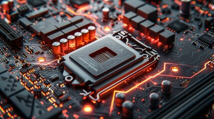 AF (Artificial Intelligence) technology on motherboard, IC chip on PCB, PCB circuit board, microprocessor.