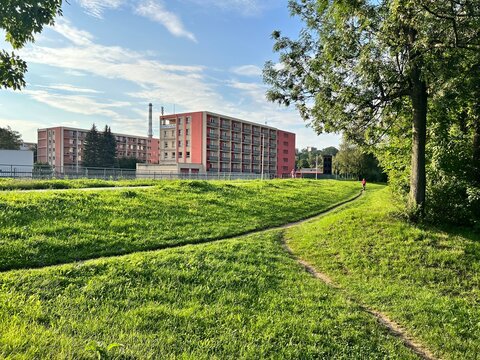 path in the grass on the outskirts of the town of M&iacute;stek