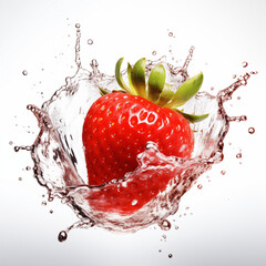 strawberry with water splash isolated on white background
