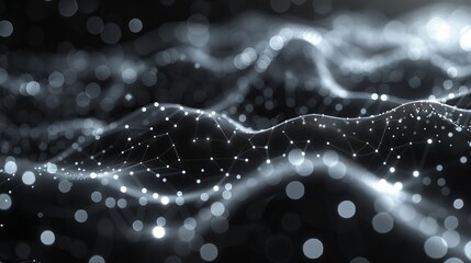 Digital background of points and lines. Glowing black plexus. Big data. 3D modern illustration of science technology background.
