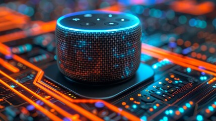 Voice control devices with smart speakers. Interactive AI device modern landing pages.