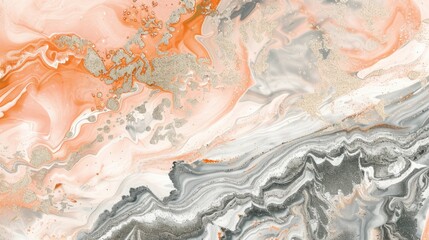  Peach and pewter paint floating, Ink Expression, gentle sparkle flows from aqueous streams, magazine illustration