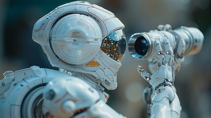 Robot automation or innovation support is a system that helps businessman look through the telescope at the future. AI, Artificial Intelligence, will also help businessman in the future.