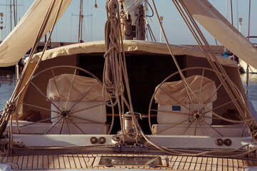Modern sailing yacht steering wheels
