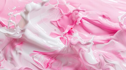Obraz premium Pink and white paint dancing, Ink Aura, mild glow emerges from liquid waves, food photo