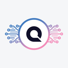 Modern initial Crypto currency Q Tech Initial logo blockchain abstract premium luxury vector