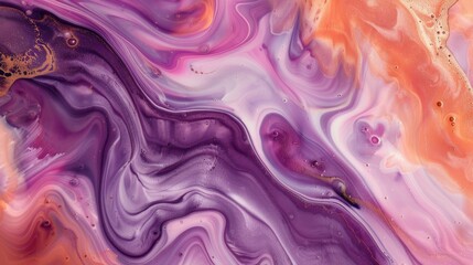 Obraz premium Rust and lilac paint swirling, Ink Flourish, mild shimmer pulses through liquid channels, article illustration