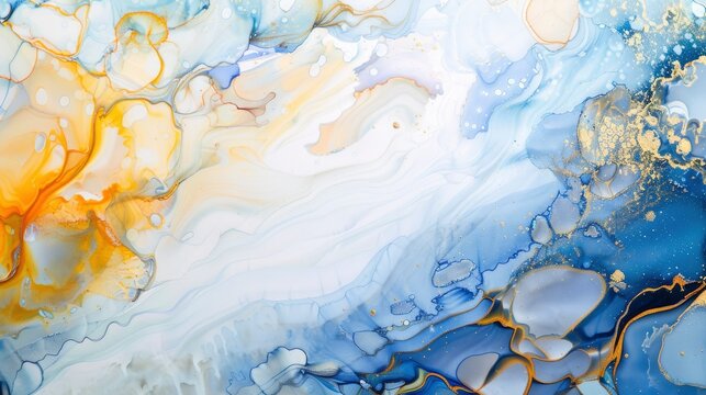  Sky blue and amber paint cascading, Ink Impressions, soft gleam arises from fluid tides, family album