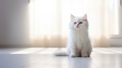 Little cute white kitten. Pet loving idea