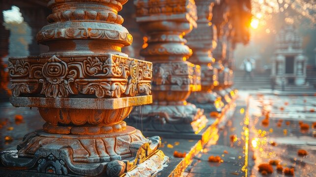 An architectural detail of Hanuman Garhi Temple in Ayodhya, India.