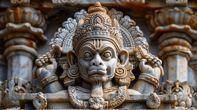 Detail of architecture of the Hanuman Garhi Temple in Ayodhya, India.
