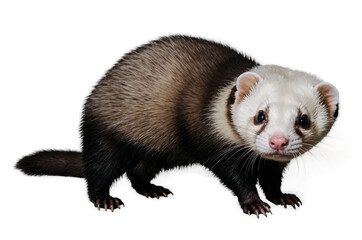 Fototapeta premium Adorable ferret standing in a natural pose on a transparent, white background, png, perfect for pet-related use