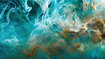 Obraz premium Turquoise and brown paint blending, Ink Fusion, peaceful light pulses within liquid tides, futuristic photo