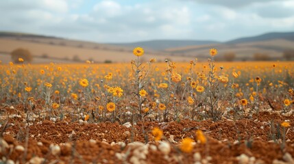 Dead wood, dried flowers in an autumn field. Wilted nature just before winter. Golden colors and brown shades. Natural background.