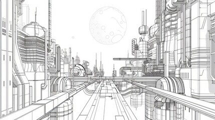 Fototapeta premium futuristic techno lineart, white background, 16:9