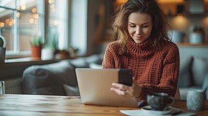 In the background, a woman works on multiple devices at her desk. A woman with a laptop at a café checks her e-mail. And an administrative manager reading an important meeting text on her cell phone.