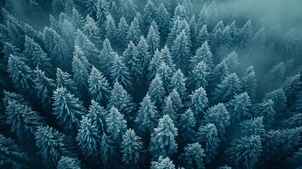 Winter panorama reveals a snow-covered forest.