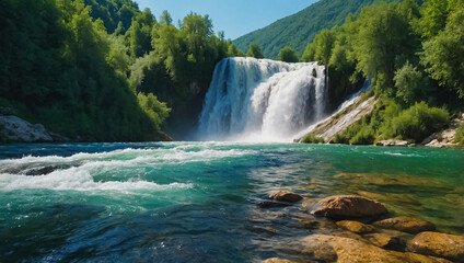 Fototapeta premium Stunning Pliva River waterfall in Bosnia and Herzegovina landscape