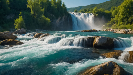 Fototapeta premium Stunning Pliva River waterfall in Bosnia and Herzegovina european