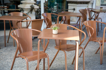 Outdoor restaurant in city center of Porto, Portugal, Exterior place for lunch, Summer cafe terrace, Outdoor cafeteria