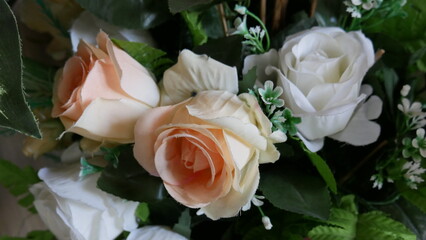 synthetic flowers that resemble real flowers for room decoration. Photo of a beautiful blooming flower plant taken in close-up and selected focus