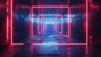 Neon Lights In A Futuristic Corridor