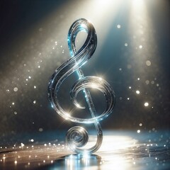 Treble clef symbol made of glass twinkling under a soft light