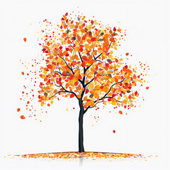 A tree with orange leaves is the main focus of the image