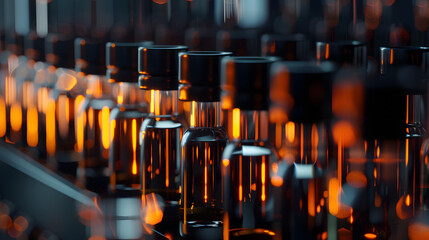 hyperrealistic but creative image of an organized row of research vials and test tubes - Powered by Adobe