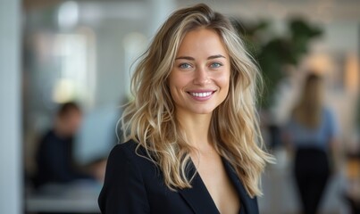 Fototapeta premium Woman With Blonde Hair Smiling in an Office Setting