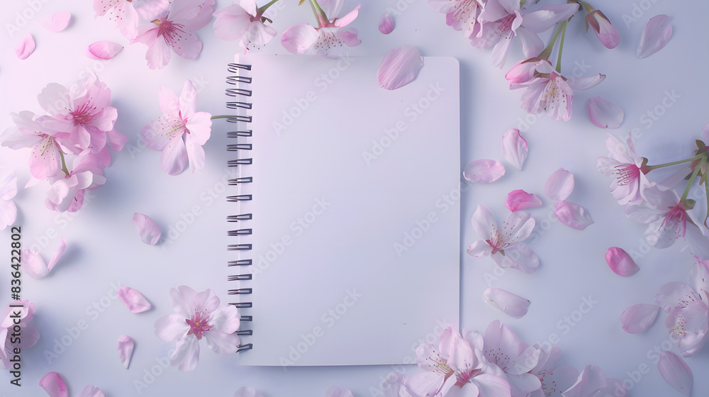 Poster white background with space for text surrounding a notepad