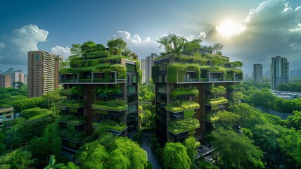 Fototapeta premium Green rooftop buildings in a modern city
